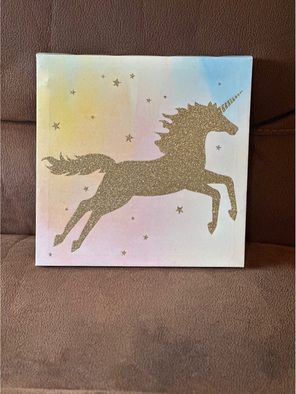 Gold Glitter Unicorn Canvas Wall Art Pastel Watercolor Nursery & Kids Room Decor
